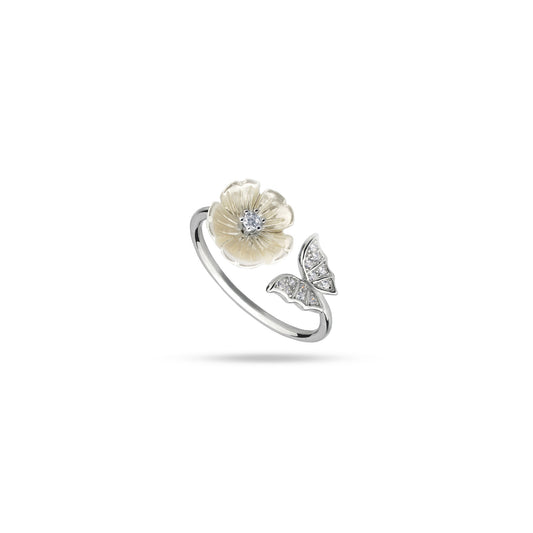 FLOWER PEARL DESIGN SILVER RING
