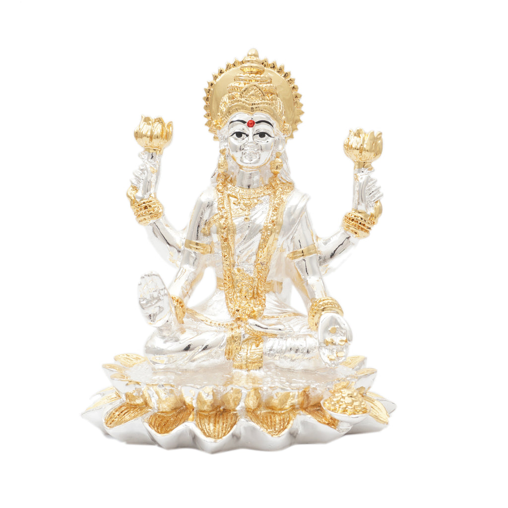 Gold and Silver Coated Lotus Ganesha, Laxmi, Saraswati set (5 inch)