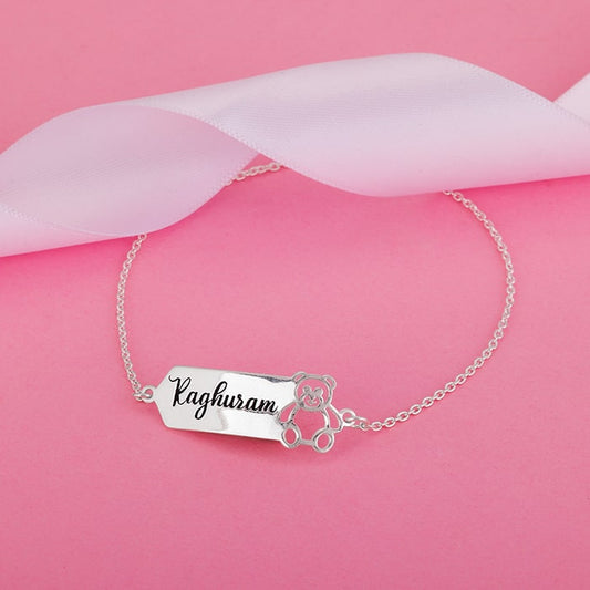 SILVER KIDS BRACELET NAME ENGRAVED WITH TEDDY