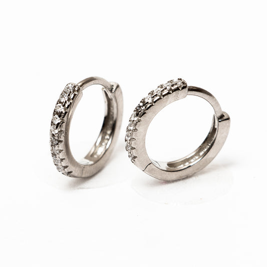 SINGLE LINE STONE SILVER HOOPS