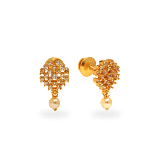 925 SILVER 24K GOLD PLATED ROUND EARRING STUDDED WITH CZ
