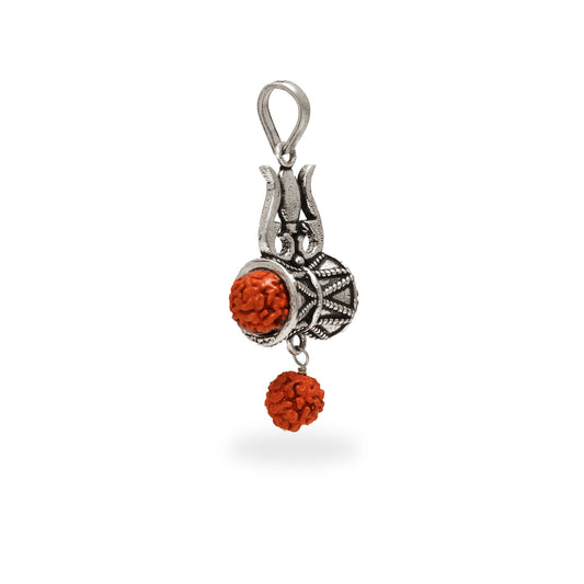 925 SILVER OXIDIZED SHIVA TRISHUL DAMRU RUDRAKSHA PENDANT
