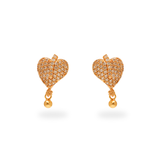 Glistening Heart 925 Silver Earrings Adorned with Golden Finish
