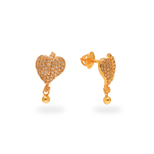 Glistening Heart 925 Silver Earrings Adorned with Golden Finish