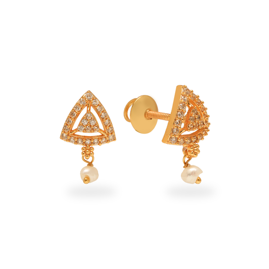 Gold Plated 925 Silver Earrings with CZ Accents and Pearl Drop”