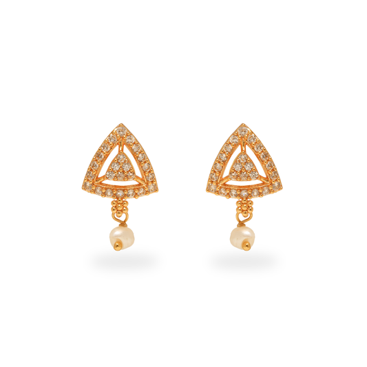 Gold Plated 925 Silver Earrings with CZ Accents and Pearl Drop”