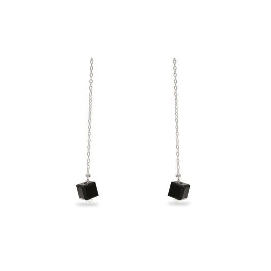 925 SILVER SUI DHAGA BLACK CRYSTAL EARRINGS