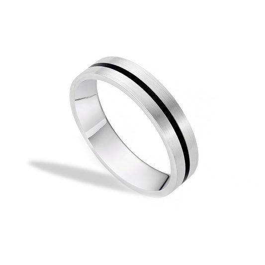 Elegant Contrast: 925 Sterling Silver Band Ring with Sleek Black Accent