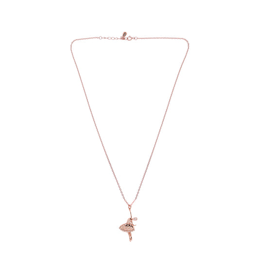Elegant 925 Silver Dancing Doll Necklace with Rose Gold Plating and Crystal Embellishments
