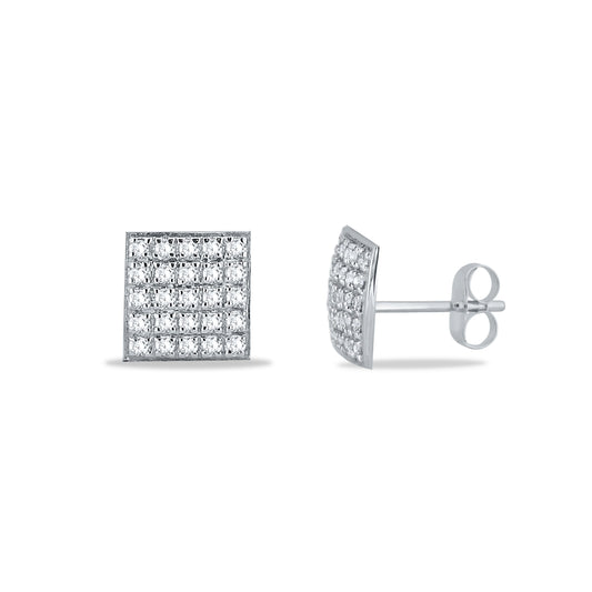 Stunning 925 Silver Square Stud Earrings with Multiple cz stone