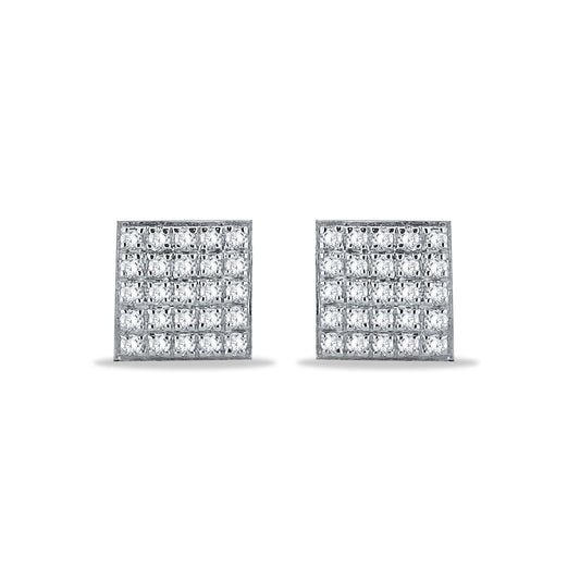 Stunning 925 Silver Square Stud Earrings with Multiple cz stone