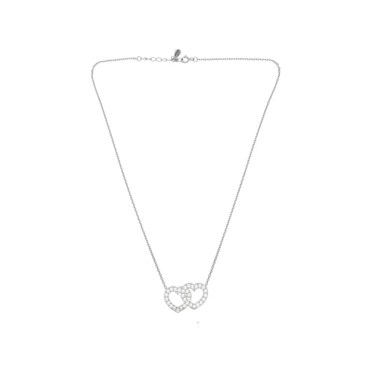 Sparkling Love: 925 Silver Necklace with Interlocked Hearts Pendant