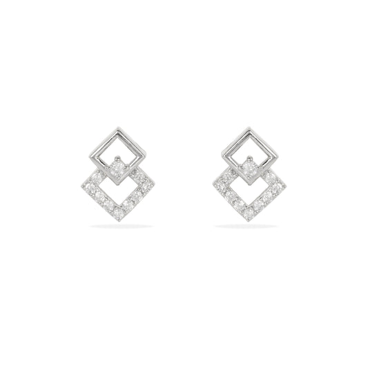 Modern and Minimalist: 925 Silver Geometric Stud Earrings with Sparkle