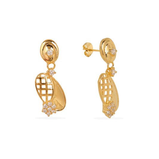Elegant 925 Silver Gold-Plated Lattice Drop Earrings with Sparkling Accents