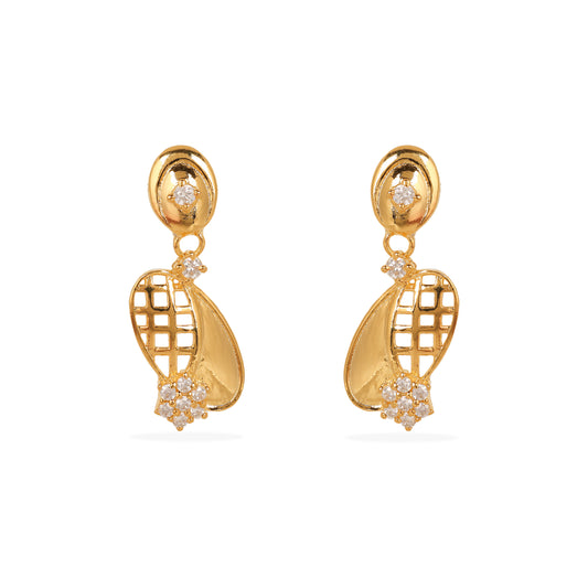 Elegant 925 Silver Gold-Plated Lattice Drop Earrings with Sparkling Accents