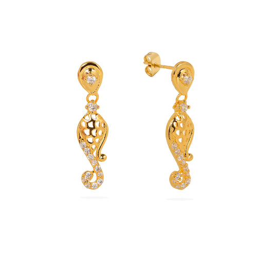 Elegant 925 Silver Gold-Plated Drop Earrings Adorned with Sparkling Crystals