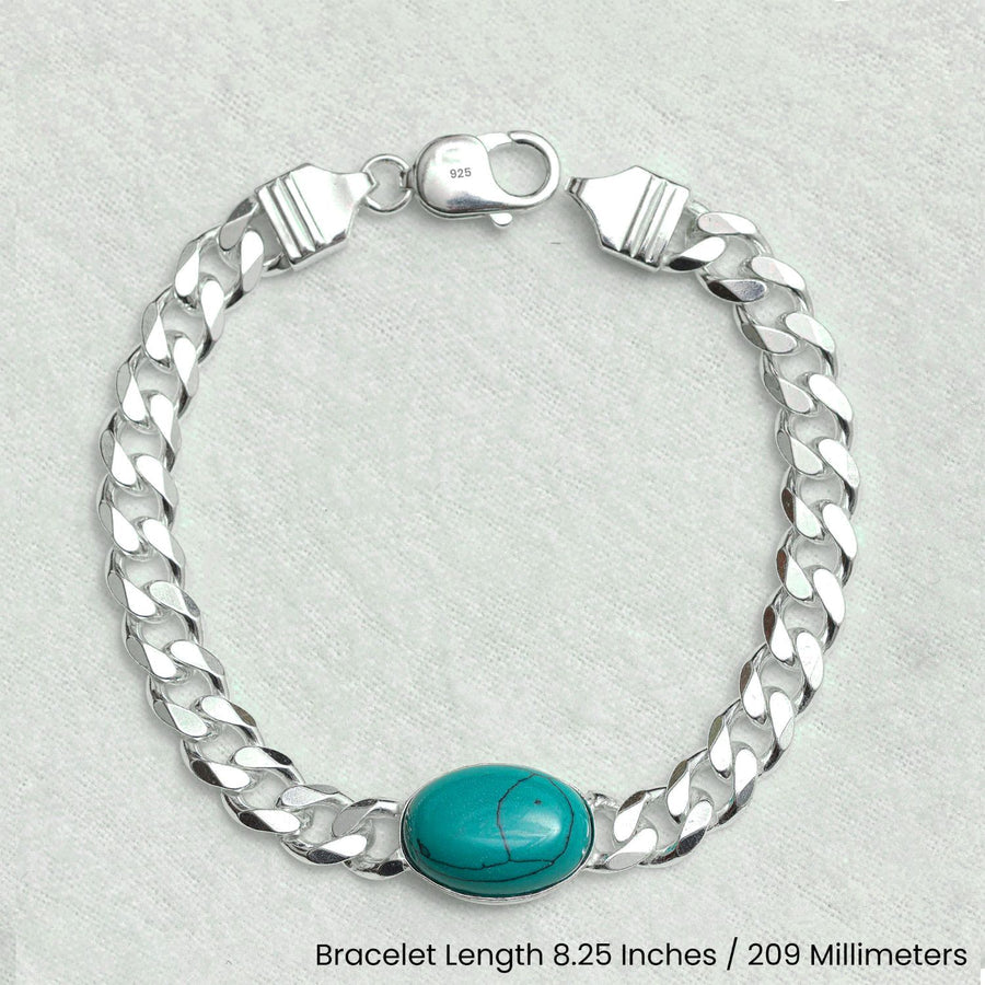 925 Sterling Silver Designer Curb Chain Turquoise Stone Bracelet for him
