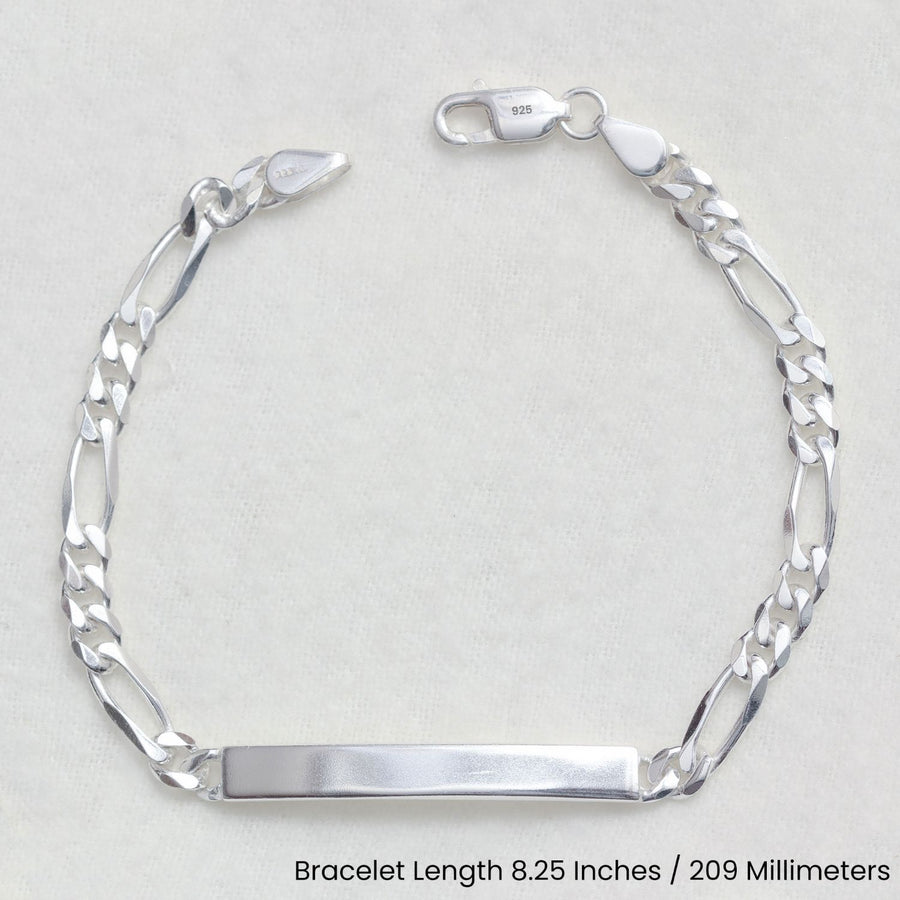 925 Sterling Silver Fancy Figaro Chain ID Bracelet for him