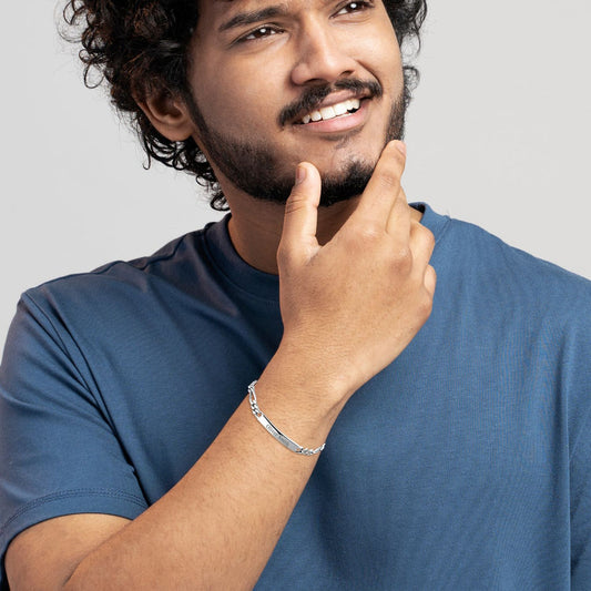 925 SILVER FIGARO NAME ENGRAVED BRACELET FOR HIM