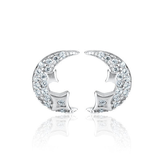 SILVER HALF MOON STAR STUD FOR HER