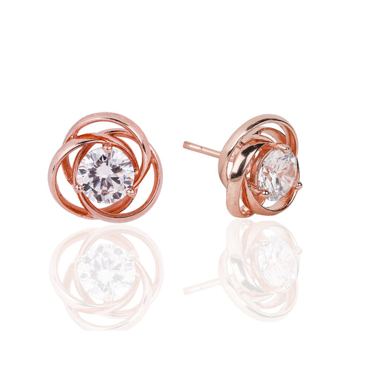 SILVER ROSE GOLD PLATED FLOWER ZIRCONIA STUD