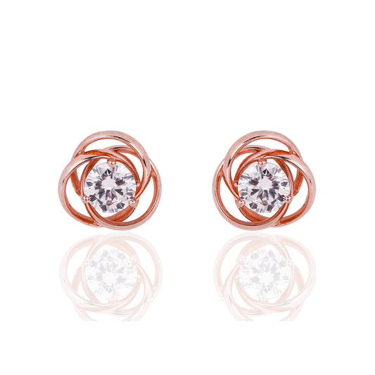 SILVER ROSE GOLD PLATED FLOWER ZIRCONIA STUD