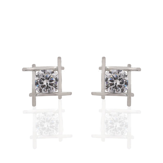 SILVER SQUARE ZIRCONIA STUD