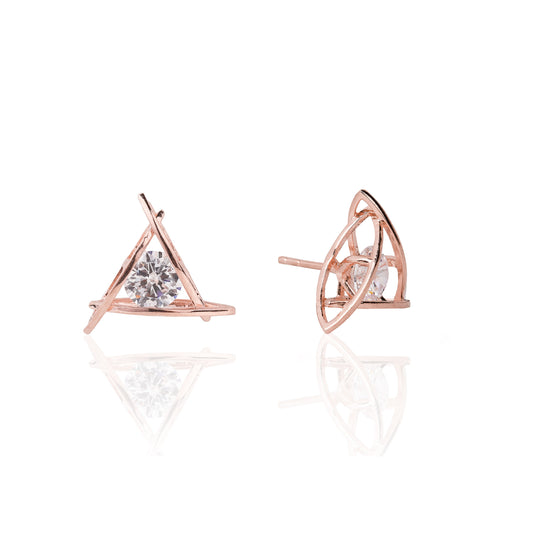 SILVER ROSE GOLD TRIANGLE STUD