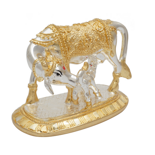 Gold & Silver Coated Vastu Kamadhenu With Calf