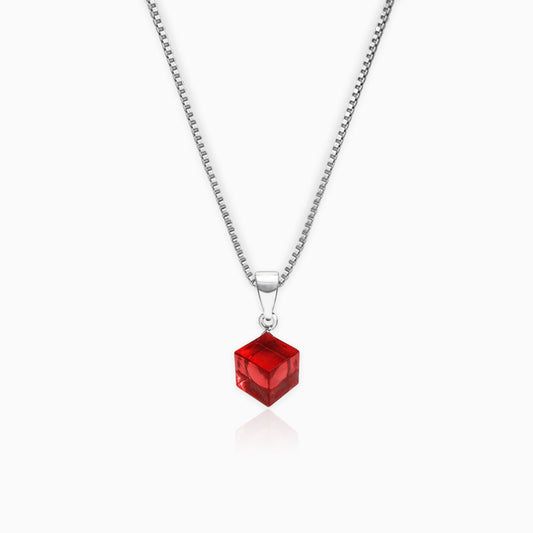 Red Silver Crimson Crystal Pendant with Box Chain