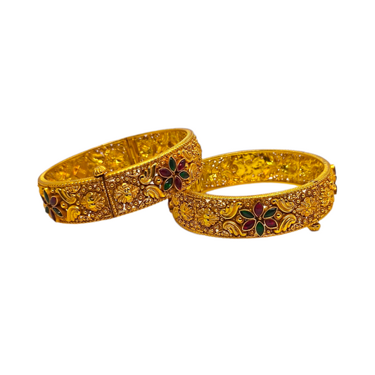 925 SILVER ANTIQUE RUBY EMERALD SCREW BANGLES