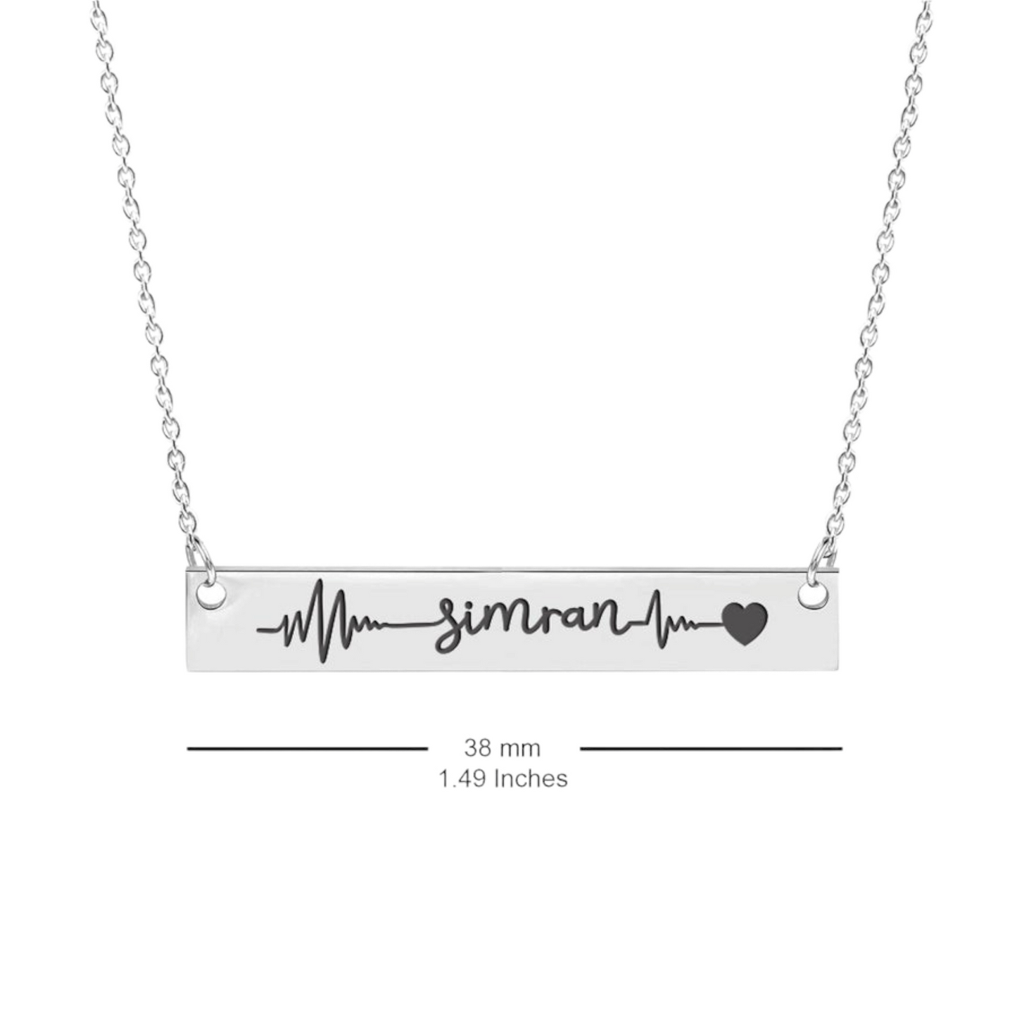 HEARTBEAT NAME ENGRAVED SILVER NECKLACE