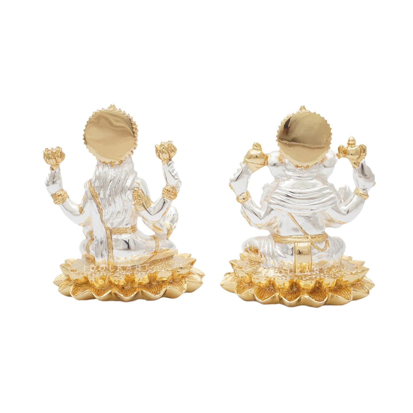 Gold and Silver Coated Lotus Ganesha and Laxmi set (5 inch)