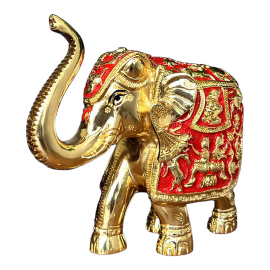 Pure gold and silver coated elephant idol with red enamel