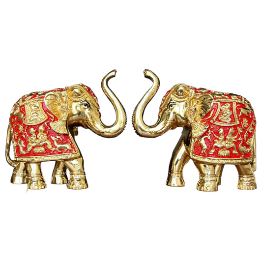 Pure gold and silver coated elephant idol with red enamel