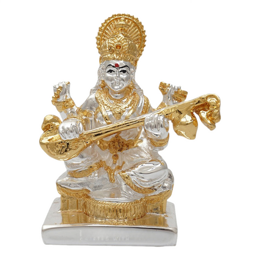 Pure Gold and Silver Coated Singhasan Saraswati Maa