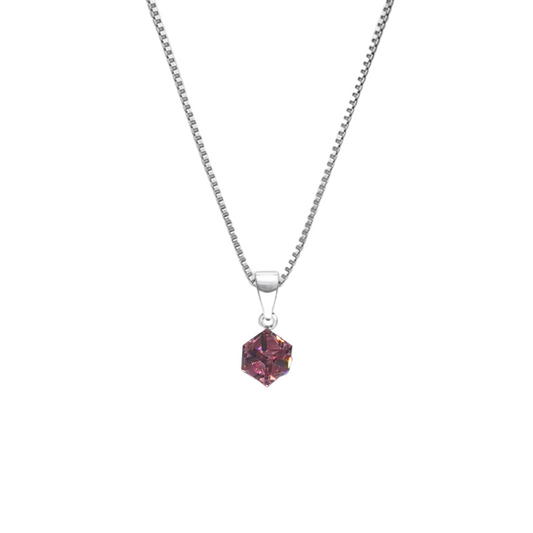 Purple Silver Crimson Crystal Pendant with Box Chain