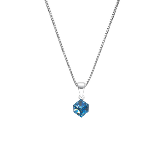 Ocean blue Silver Crimson Crystal Pendant with Box Chain