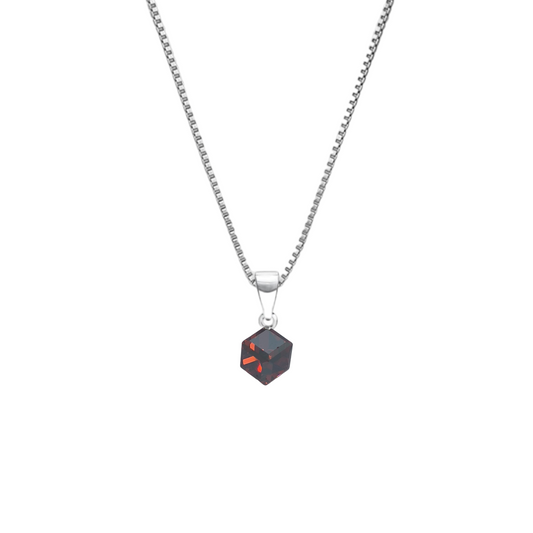 Mehroon Silver Crimson Crystal Pendant with Box Chain