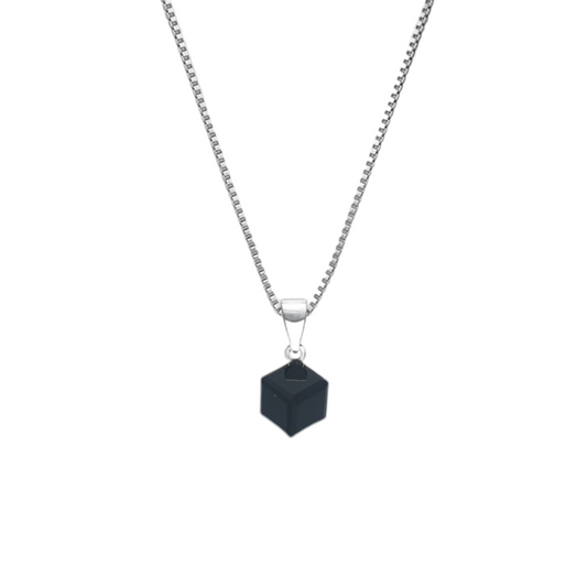 Black Silver Crimson Crystal Pendant with Box Chain