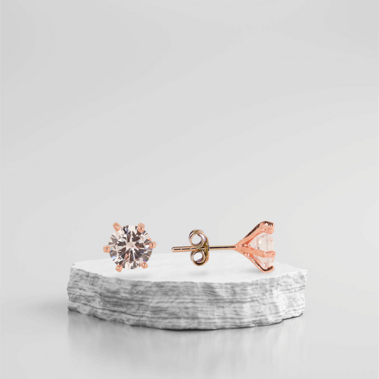 Elegant 925 Silver rose gold plated Solitaire Stud Earrings