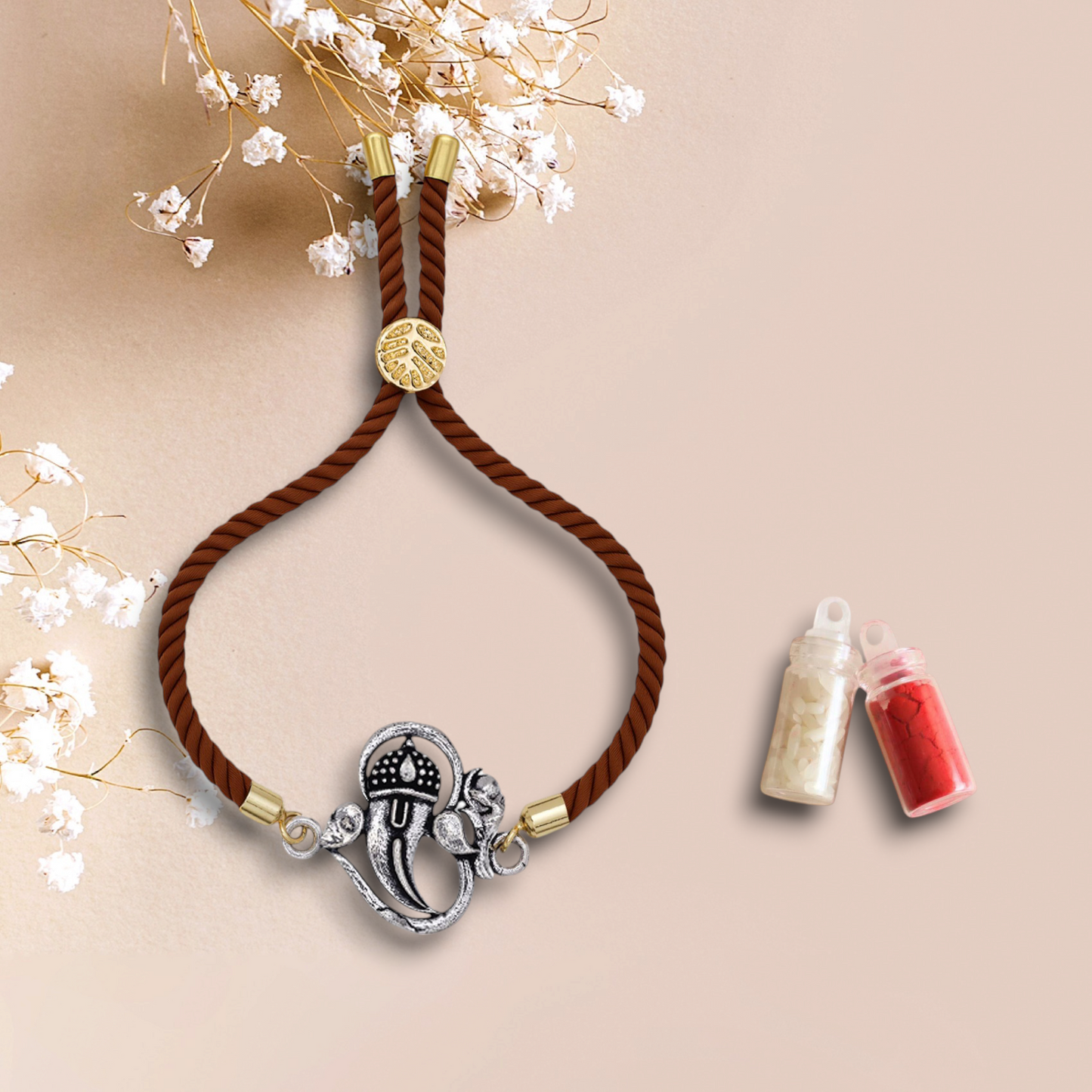 925 Silver om ganesha rakhi with band