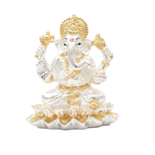 Gold and Silver Coated Lotus Ganesha, Laxmi, Saraswati set (5 inch)