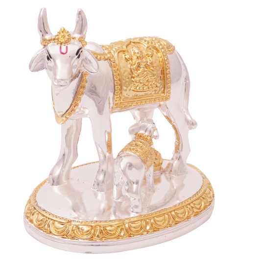 GOLD AND SILVER COATED KAMADHENU/COW IDOL