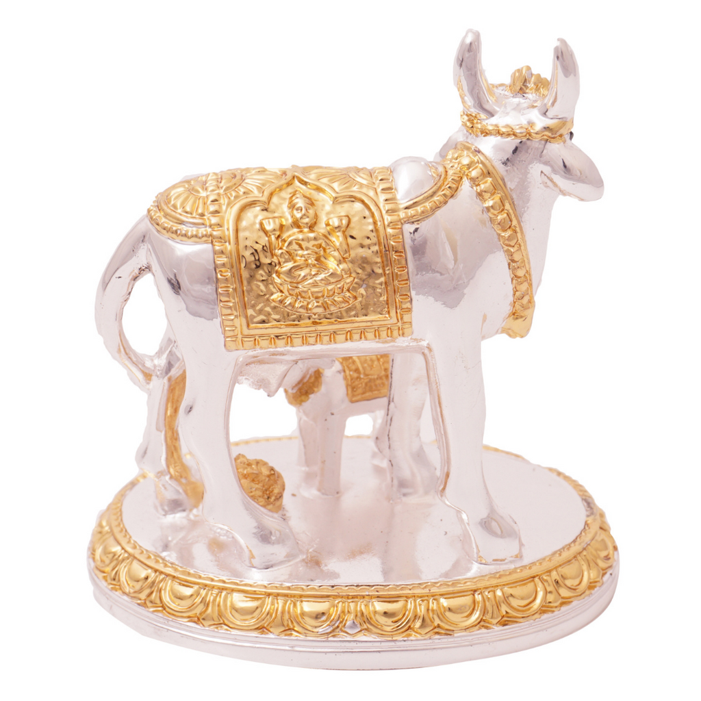 GOLD AND SILVER COATED KAMADHENU/COW IDOL