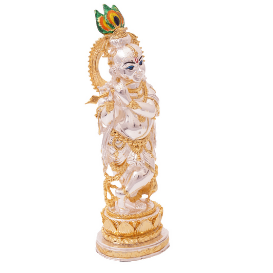Gold & Silver Coated Lord Krishna Murti with flute