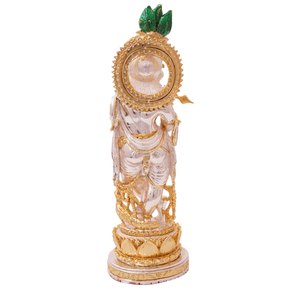 Gold & Silver Coated Lord Krishna Murti with flute