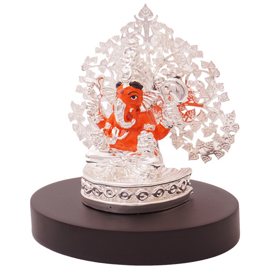 Silver Coated Tree Ganesha Idol