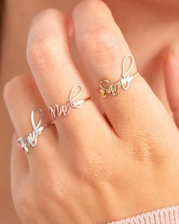 Silver ring name design discount