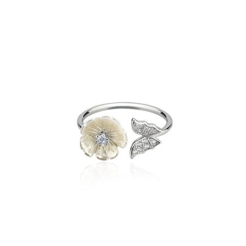 FLOWER PEARL DESIGN SILVER  RING